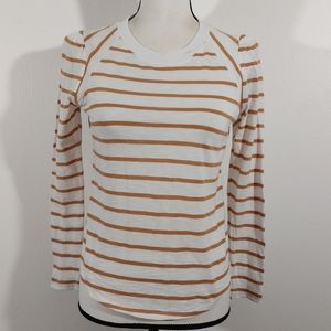 Veronica Beard White and Tan Striped Long Sleeve Tee